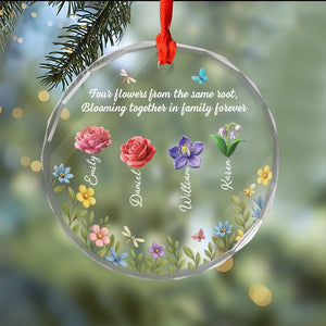Personalized Family Flower Glass Ornament with Names, Custom Crystal Ornament, Sisters Forever Gift, Family Keepsake Christmas Decoration