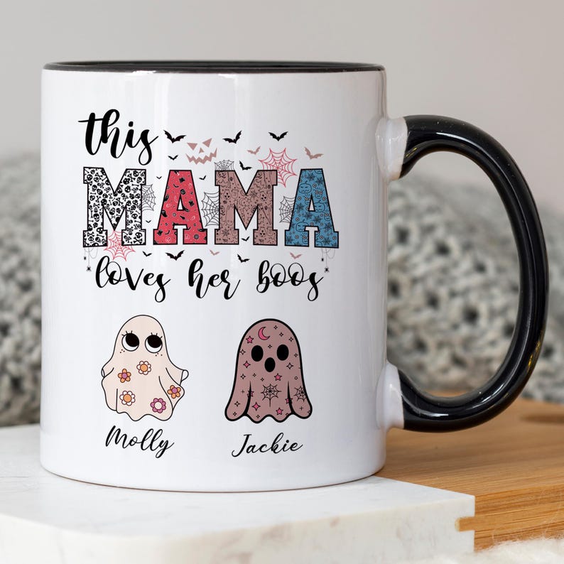 Custom Halloween Mama Mug, Personalized Halloween Mom Mug Gift from Kids, Halloween Ghost Mug with Kids Name, Halloween Mom Gift, Mimi Gift