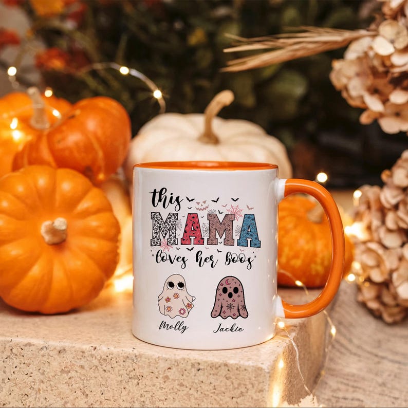 Custom Halloween Mama Mug, Personalized Halloween Mom Mug Gift from Kids, Halloween Ghost Mug with Kids Name, Halloween Mom Gift, Mimi Gift