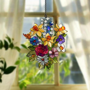 Family Birth Flowers Glass Suncatcher, Custom Mom's Garden Gift,Flower Glass Art,Birth Flower Gift For Nana,Mother's Day Gift For Mom