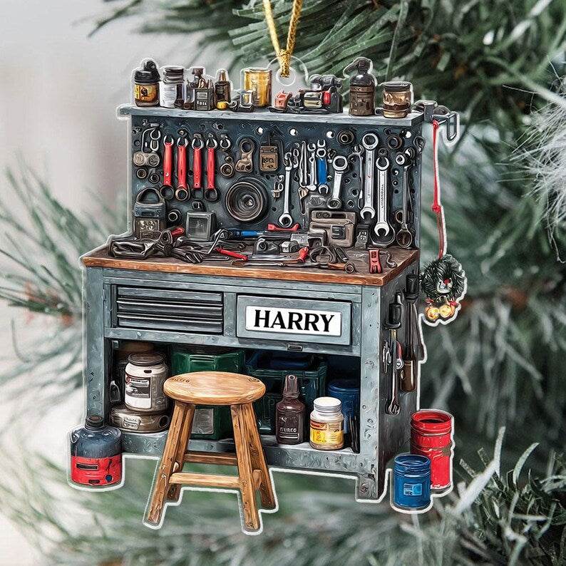 Personalized Mechanic Tool Box Acrylic Ornament, Custom Tools Garage Ornament, Tool Staging, Mechanic Repair Shop Decor, Acrylic Gifts, 2D Flat Ornament