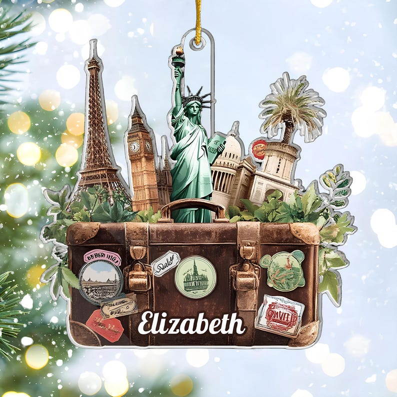 Personalized Travel Adventure Christmas Ornament, Custom Traveling Destination Ornament, Travel Lovers Gift, Christmas Gift For Travelers