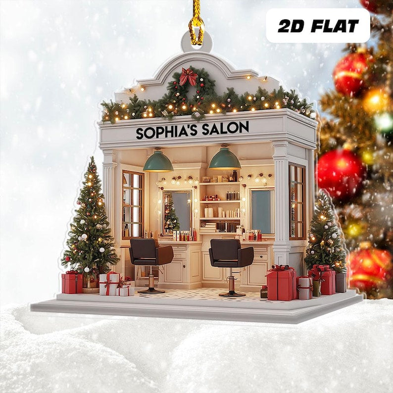 Personalized Hair Salon 2d Flat Printed Acrylic Ornament Not 3d, Hairdresser Gifts, Christmas Decor, Hair Stylist Christmas Ornament