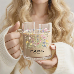 Mom to Be Coffee Mug, Personalized Expecting Mother Pregnancy Gift, Momma Floral Name Glass Mugs, New Mom Gift, Baby Shower Gift, Mama Mug