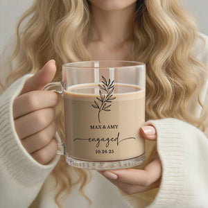 Personalised Engagement Glass Mug, Custom Wedding Mugs, Engagement Gifts, Wedding Gifts for Couple, Bridal Shower Gifts