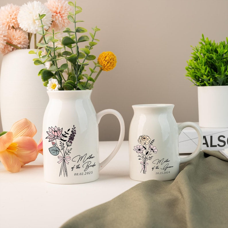 Mother of the Bride & Groom Flower Vase, Bonus Mom Gift, Mother of the Bride Gift, Wedding Gift for Mother of Groom, Birth Month Flower Vase