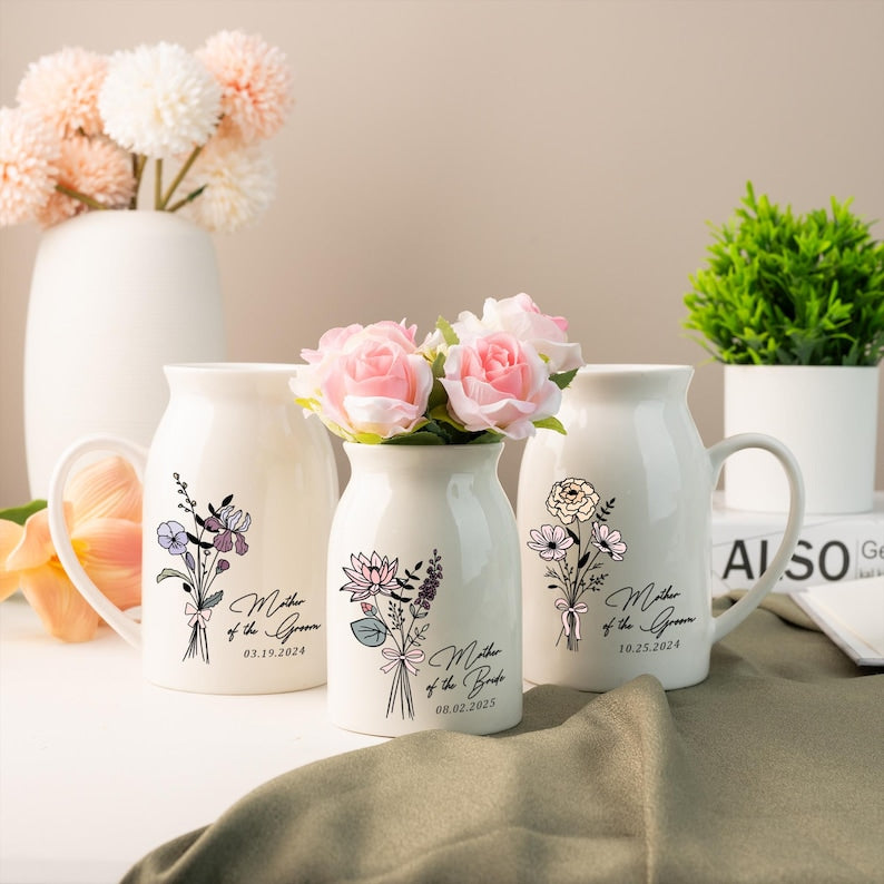 Mother of the Bride & Groom Flower Vase, Bonus Mom Gift, Mother of the Bride Gift, Wedding Gift for Mother of Groom, Birth Month Flower Vase