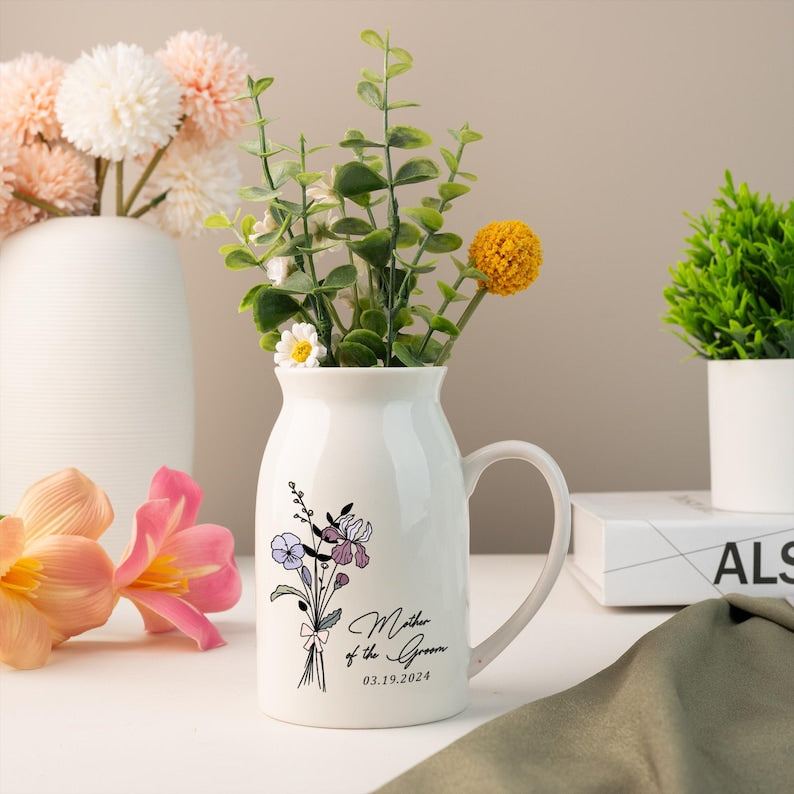 Mother of the Bride & Groom Flower Vase, Bonus Mom Gift, Mother of the Bride Gift, Wedding Gift for Mother of Groom, Birth Month Flower Vase
