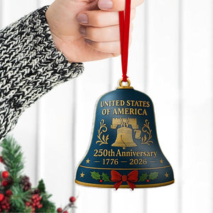 USA 250th Anniversary Ornament, 1776-2026 Liberty Bell Keepsake, Semiquincentennial Christmas Decor, Historical Gift, 2D Flat Ornament