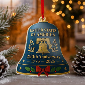 USA 250th Anniversary Ornament, 1776-2026 Liberty Bell Keepsake, Semiquincentennial Christmas Decor, Historical Gift, 2D Flat Ornament