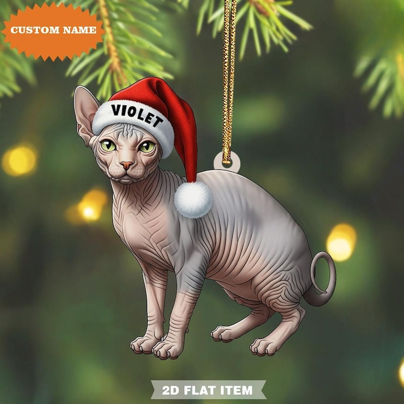 Personalized Sphynx Cat Ornament 2D Flat Ornament, Xmas Decor, Pet Memorial Gift, Custom Christmas Cat Breed Ornament