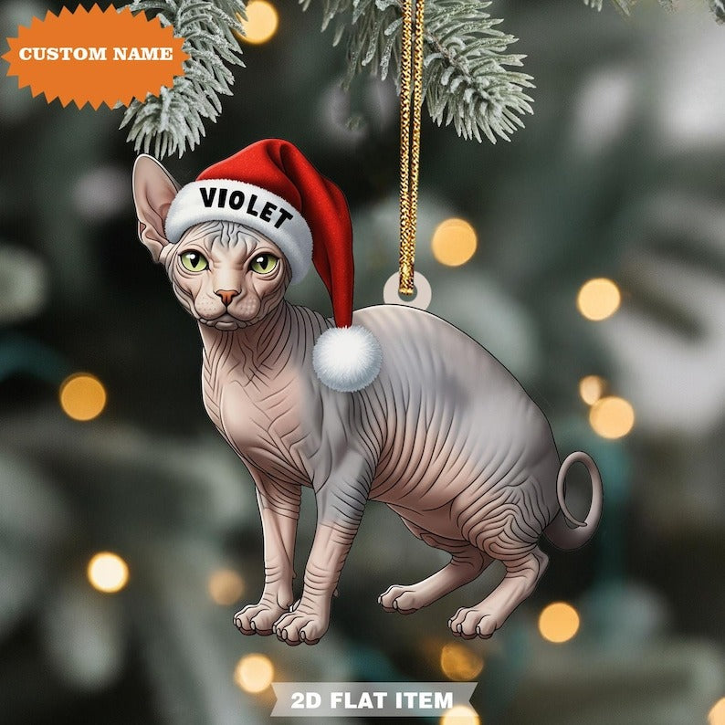 Personalized Sphynx Cat Ornament 2D Flat Ornament, Xmas Decor, Pet Memorial Gift, Custom Christmas Cat Breed Ornament
