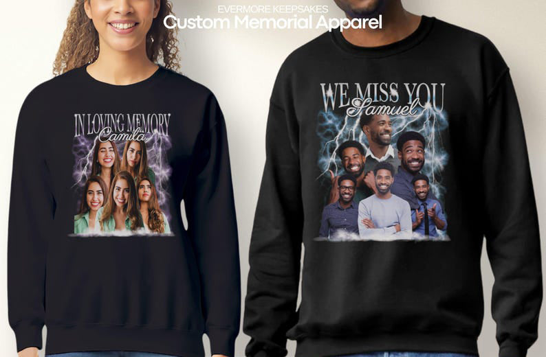 Memorial TShirt Ideas, Custom Funeral T-Shirt Celebration of Life In Loving Memory Of Remembrance Unisex Sweatshirt Grief Gift Photo Collage