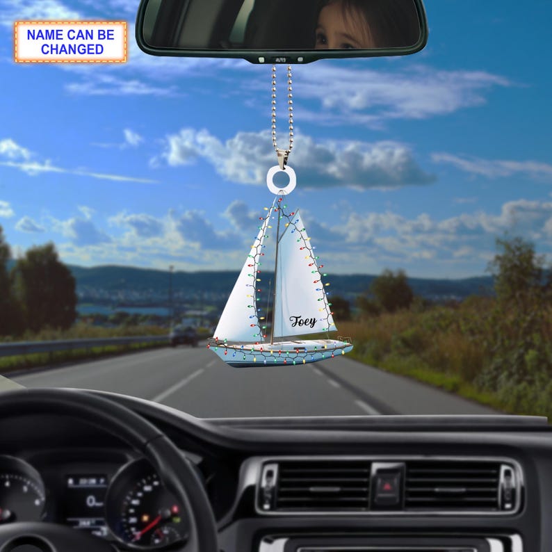 Custom Name Sailboat Personalized Ornament, Christmas Tree Hanging Decor, Christmas Ornament, 2D Flat Ornament