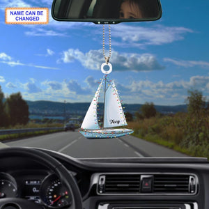 Custom Name Sailboat Personalized Ornament, Christmas Tree Hanging Decor, Christmas Ornament, 2D Flat Ornament