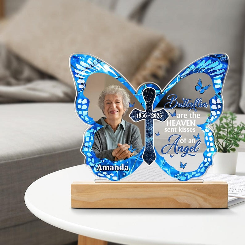 Custom Memorial LED Light with Butterfly Design, Personalized Memorial Decor, Photo & Name Engraved Gift for Loved Ones