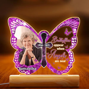 Custom Memorial LED Light with Butterfly Design, Personalized Memorial Decor, Photo & Name Engraved Gift for Loved Ones