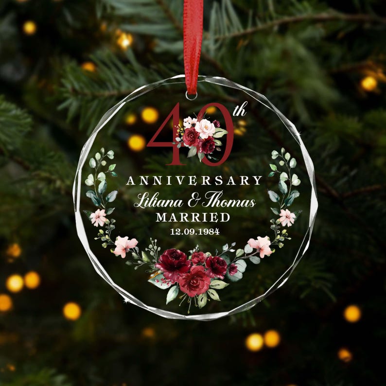 Ruby 40th Anniversary Ornament: Personalized Glass Keepsake