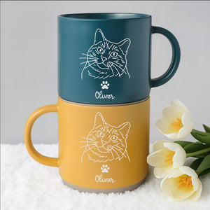 Personalized Cat Photo Engraved Pottery Mug with Name, Custom Pet Mug, Pet Lover Gift, Gift for Cat Mom, Cat Dad, Dog Lovers, Family Gifts