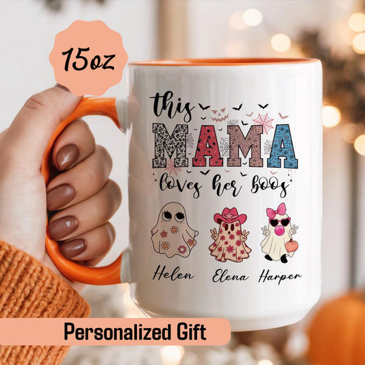 Custom Halloween Mama Mug, Personalized Halloween Mom Mug Gift from Kids, Halloween Ghost Mug with Kids Name, Halloween Mom Gift, Mimi Gift
