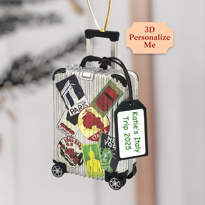 Travel Suitcase Ornament Personalized | Custom Travel Christmas Gift 2025 | Vacation Memory