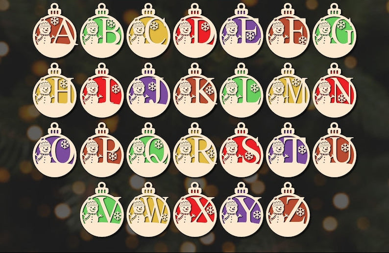 Christmas Balls Monogram, Snowman Bauble , Custom Name Ornament,Tree Ornaments