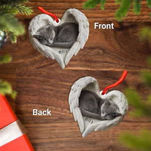 Personalized Gray Cat Angel Ash Plywood Ornament, Flat 2D Holiday Tree Decor Gift for Cat Lovers, Pet Memorial Families Keepsake Gift Idea