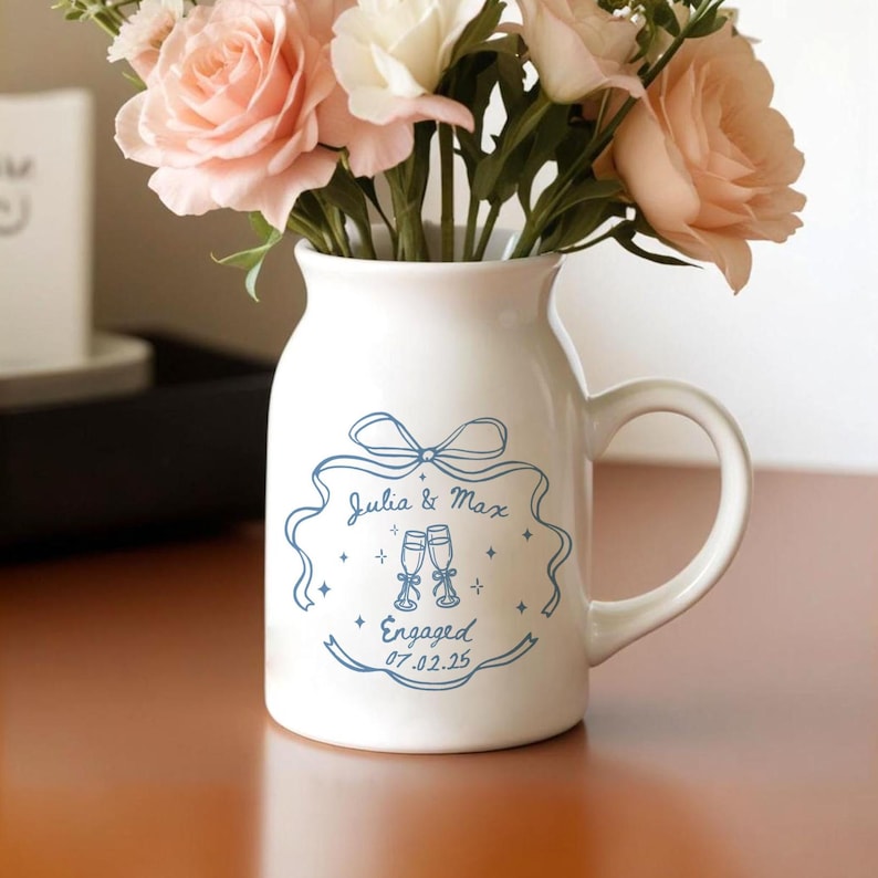 Personalized Engagement Gift for Couples, Custom Engaged Flower Vase, Wedding Gift for Newlyweds, Romantic Whimsical Gift, Anniversary Gift