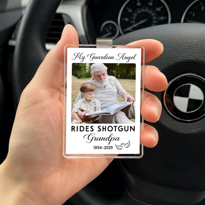 Personalized Memorial Visor Clip: Grandpa Guardian Angel Photo