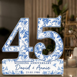 45th Wedding Anniversary Blue Toile Acrylic Plaque Gift for Husband, Personalized Couple's Name Date Sapphire Anniversary, Gift for Couple