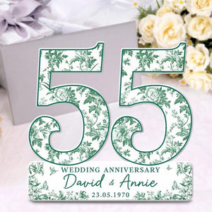 55th Wedding Anniversary Blue Toile Acrylic Plaque Gift for Husband, Personalized Couples Name Date Emerald Anniversary Gift for Couple