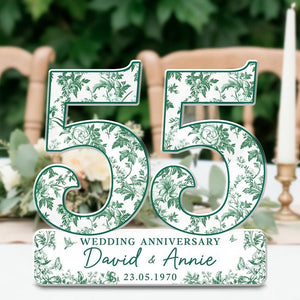 55th Wedding Anniversary Blue Toile Acrylic Plaque Gift for Husband, Personalized Couples Name Date Emerald Anniversary Gift for Couple