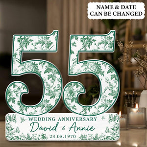 55th Wedding Anniversary Blue Toile Acrylic Plaque Gift for Husband, Personalized Couples Name Date Emerald Anniversary Gift for Couple