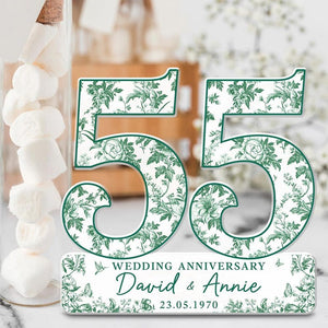 55th Wedding Anniversary Blue Toile Acrylic Plaque Gift for Husband, Personalized Couples Name Date Emerald Anniversary Gift for Couple
