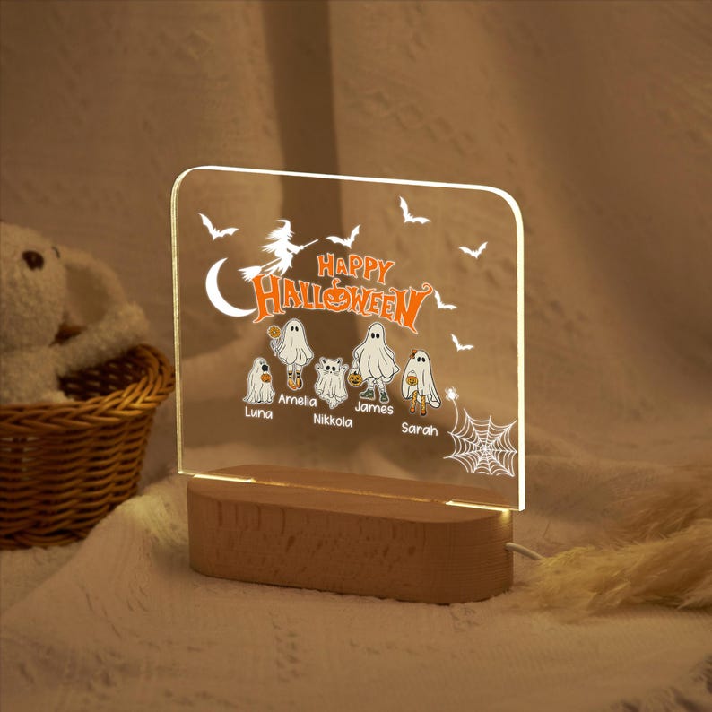 Personalized Halloween Night Light, Custom Night Lamp with Name, Halloween Ghost Family Lamp, Funny Halloween Gift for Kid, Gift for Family