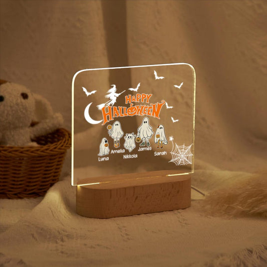 Personalized Halloween Night Light, Custom Night Lamp with Name, Halloween Ghost Family Lamp, Funny Halloween Gift for Kid, Gift for Family