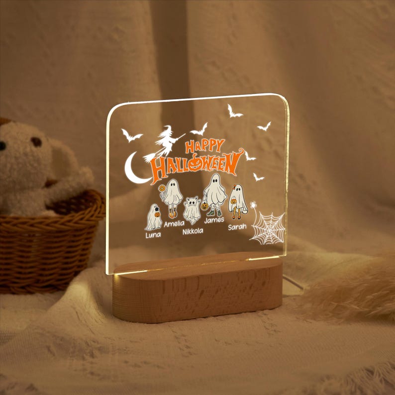 Personalized Halloween Night Light, Custom Night Lamp with Name, Halloween Ghost Family Lamp, Funny Halloween Gift for Kid, Gift for Family