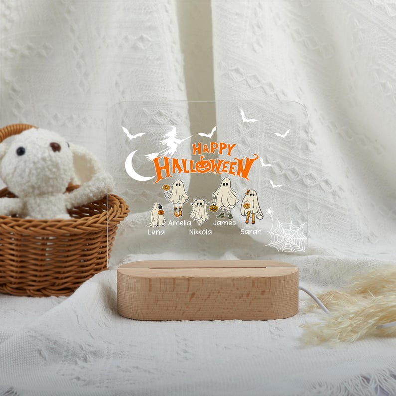 Personalized Halloween Night Light, Custom Night Lamp with Name, Halloween Ghost Family Lamp, Funny Halloween Gift for Kid, Gift for Family