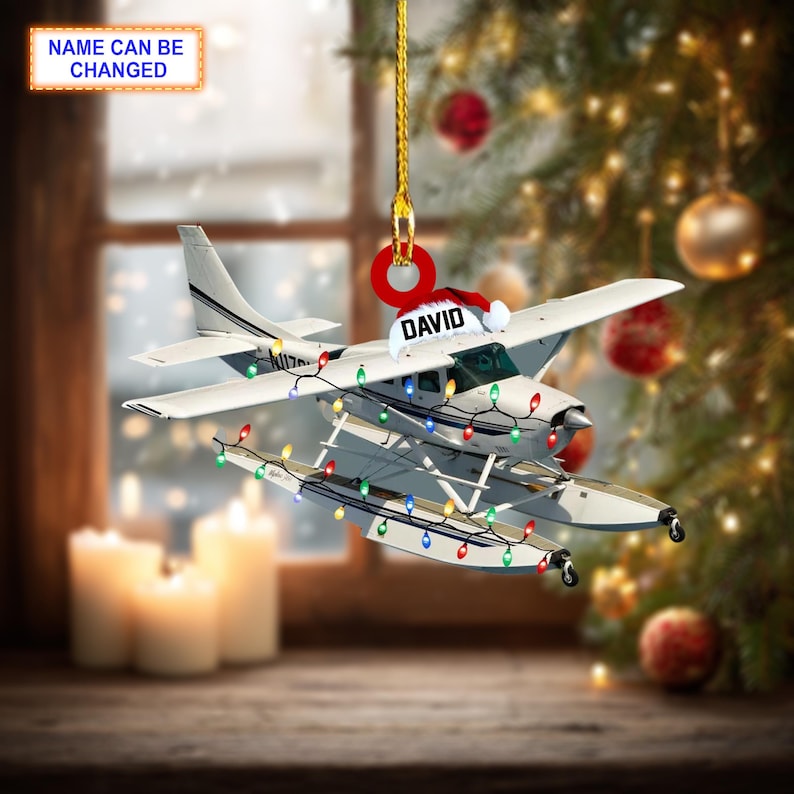 Custom Name Seaplane Personalized Ornament, Christmas Tree Hanging Decor, Christmas Ornament, Flat 2D Ornament, Seaplane Gift Idea