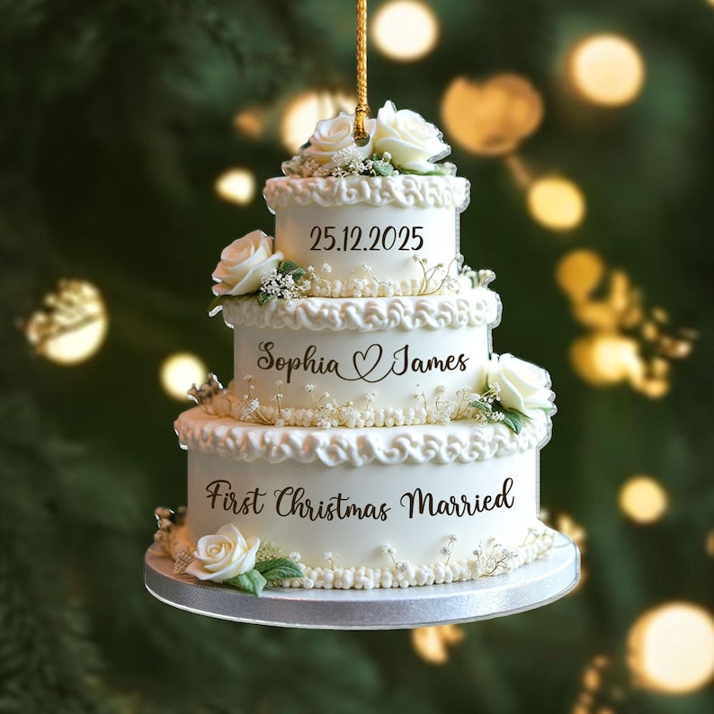 Personalized Wedding Cake First Christmas Married Ornament, Custom Name Ornament, Mr Mrs Ornament, Wedding Ornament, Wedding Cake 2D Flat