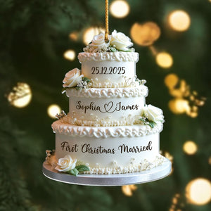 Personalized Wedding Cake First Christmas Married Ornament, Custom Name Ornament, Mr Mrs Ornament, Wedding Ornament, Wedding Cake 2D Flat