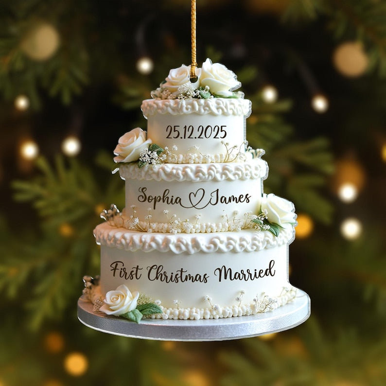 Personalized Wedding Cake First Christmas Married Ornament, Custom Name Ornament, Mr Mrs Ornament, Wedding Ornament, Wedding Cake 2D Flat