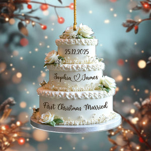 Personalized Wedding Cake First Christmas Married Ornament, Custom Name Ornament, Mr Mrs Ornament, Wedding Ornament, Wedding Cake 2D Flat