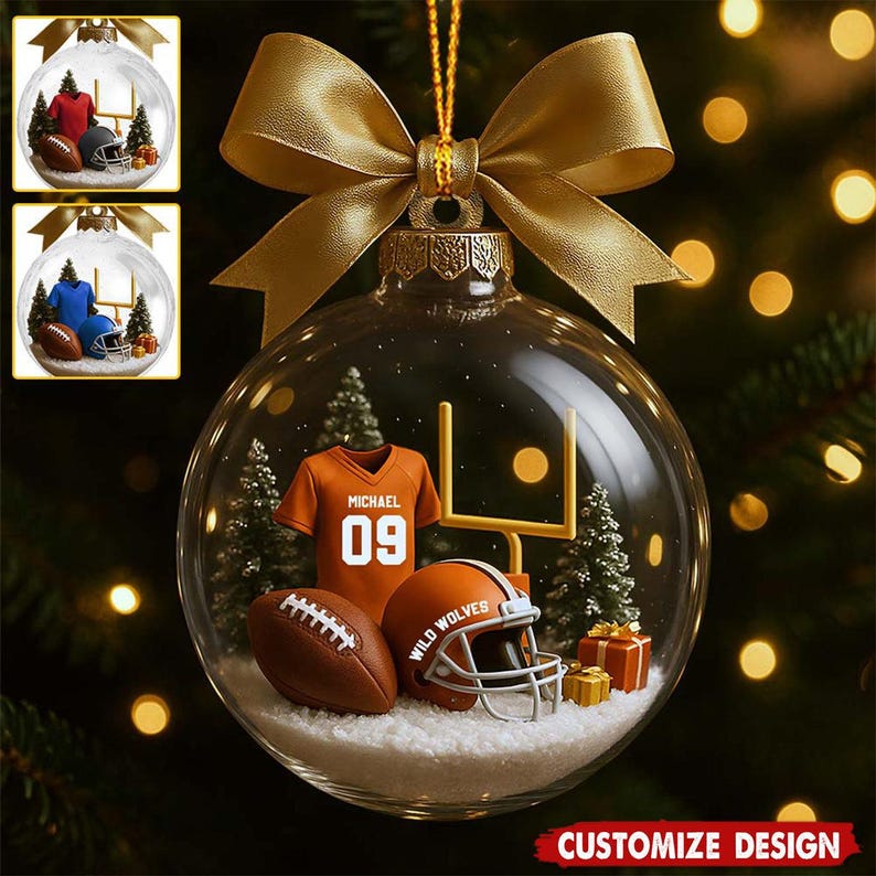 Personalized American Football Christmas 2D Flat Ornament, Custom Football Shoulder Pads And Helmet Acrylic Ornament, Gift For Football Lover