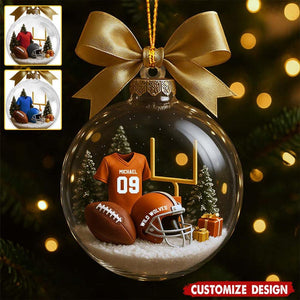 Personalized American Football Christmas 2D Flat Ornament, Custom Football Shoulder Pads And Helmet Acrylic Ornament, Gift For Football Lover