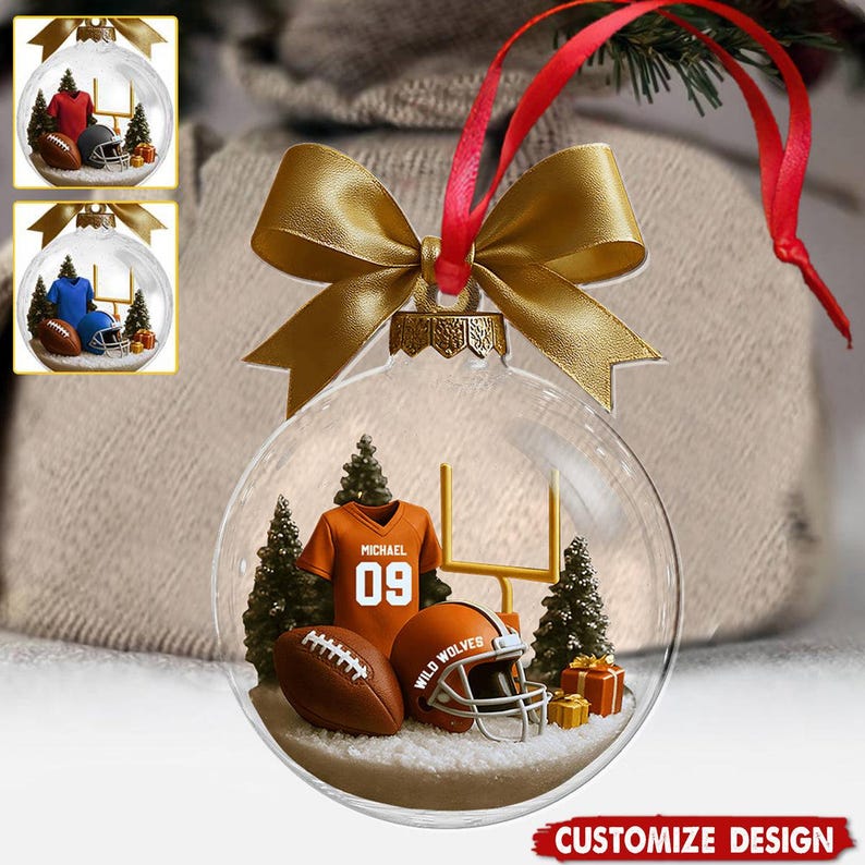 Personalized American Football Christmas 2D Flat Ornament, Custom Football Shoulder Pads And Helmet Acrylic Ornament, Gift For Football Lover
