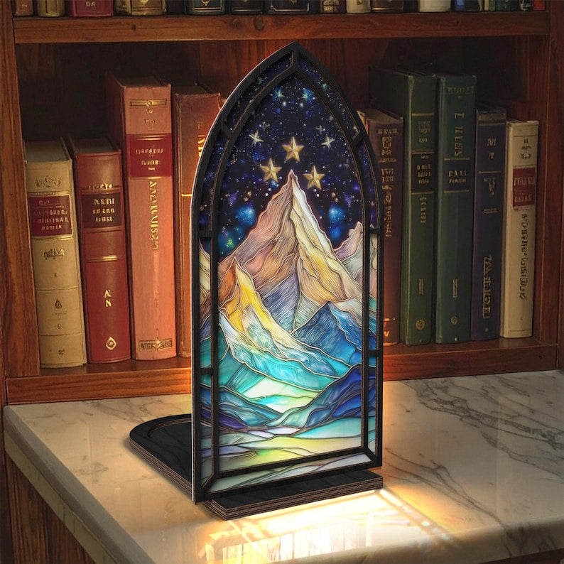 Fantasy Book Nook for Bookaholic, Stained Glass Candle Holder, Fantasy Book Lover & Reader Gift, Bookshelf Decor, Library Decor,Bookish Gift