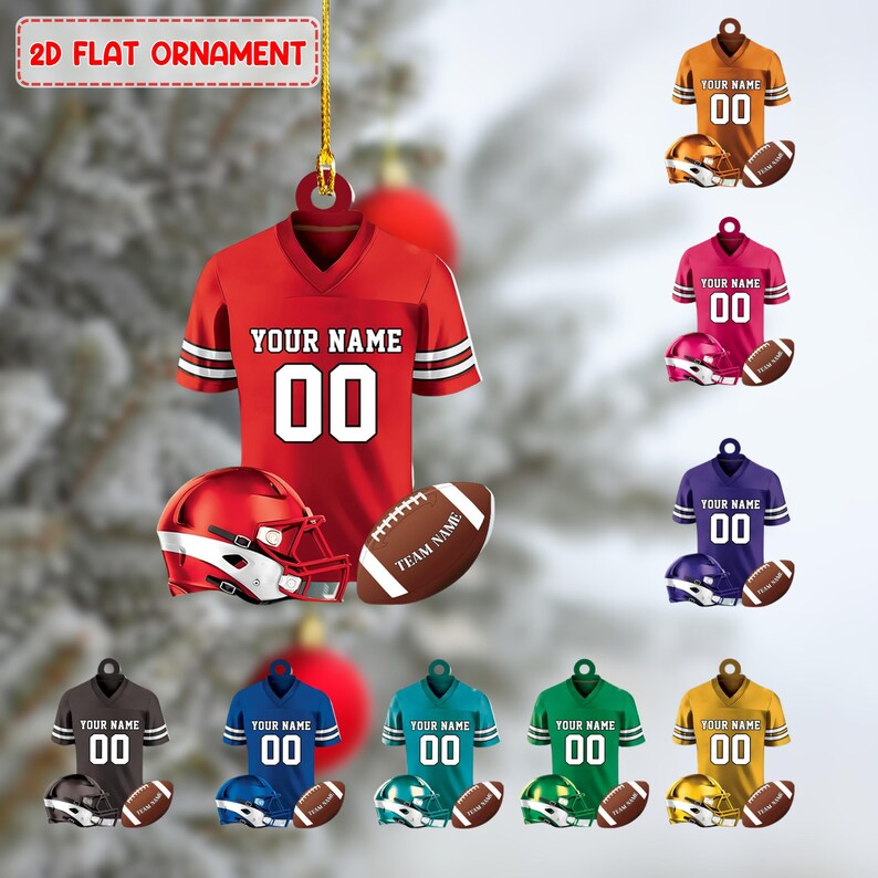 Personalized Football American Christmas Ornament, Custom Name Ornament, Christmas 2025 Ornament, Flat 2D Ornament, Gift for Boyfriend