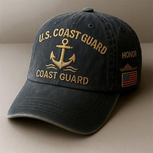 US Coast Guard Veteran Embroidered Trucker Hat: USCG Baseball Cap, 250th Anniversary Embroidered Baseball