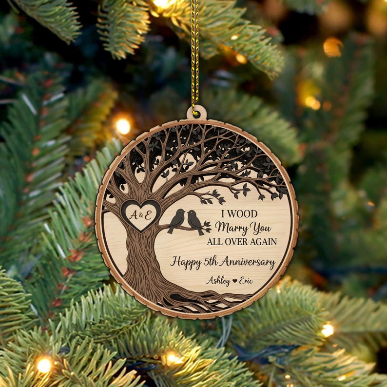 Personalized Anniversary Ornament: Wooden Couple's Keepsake